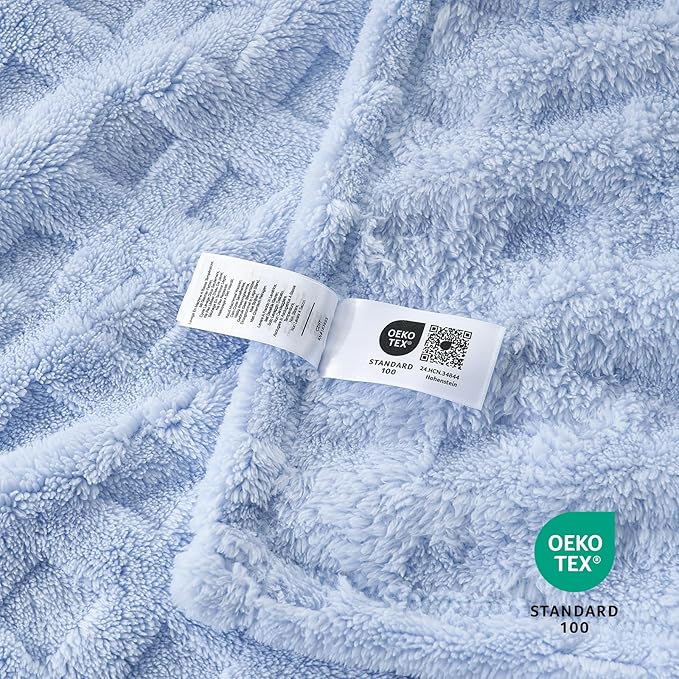 Cozy Bliss Ultrasoft Waffle Throw Blanket, Fluffy Cute Plush Blanket for Couch, Bed, Modern Home Accent, Portable for Picnic or Outdoor, Light Blue, 90"x90"