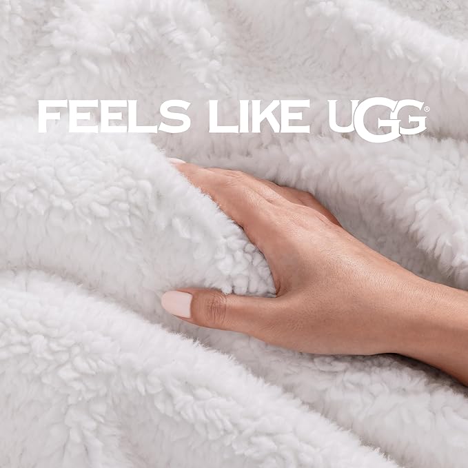 UGG Bliss Throw Blanket Plush Soft Fleece Fluffy Blankets for Bed or Couch Oversized Warm Reversible Machine Washable Medium Weight Home Decor Giftable Throw, 50-inch x 70-inch, Seal Grey