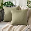 MIULEE Pack of 2 Decorative Outdoor Solid Waterproof Throw Pillow Covers Spring Faux Linen Garden Farmhouse Cushion Cases for Patio Tent Balcony Couch Sofa 20x20 Inch Light Olive Green