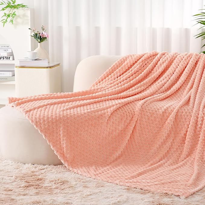 Zyrah Pink Fleece Twin for Couch Super Soft Twin Blanket 3D Imitation Turtle Shell Jacquard Decorative Cozy Blankets for Sofa Chair Bed 60x80 Inches