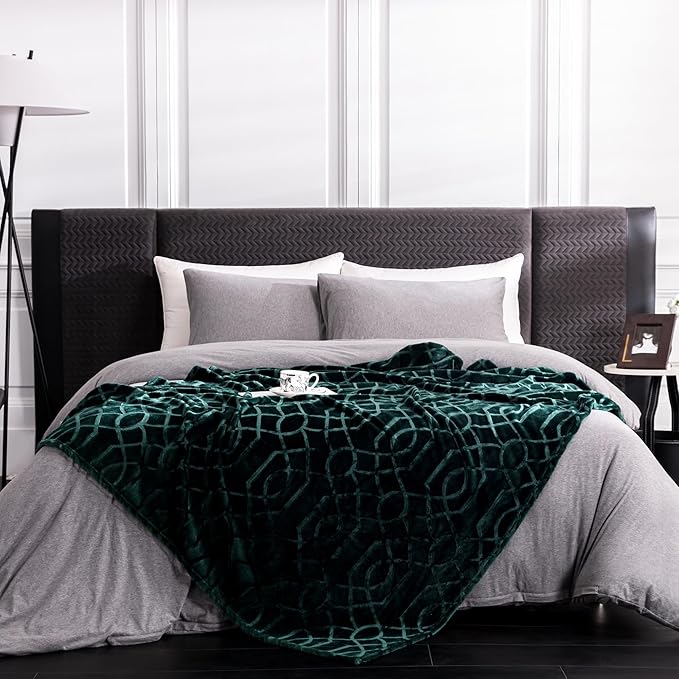 Soft Cozy Fleece Throw Blanket, 50x60 Inches – Lightweight Plush Blanket for Couch, Fuzzy 3D Jacquard Design, for Sofa, Bed & Travel - Forest Green