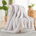 NEWCOSPLAY Faux Fur Throw Blanket Grey White Luxury Fluffy Thick Warm Blanket for Couch Sofa Bed 1000GSM (Grey White Thick, Throw(50"x60"))