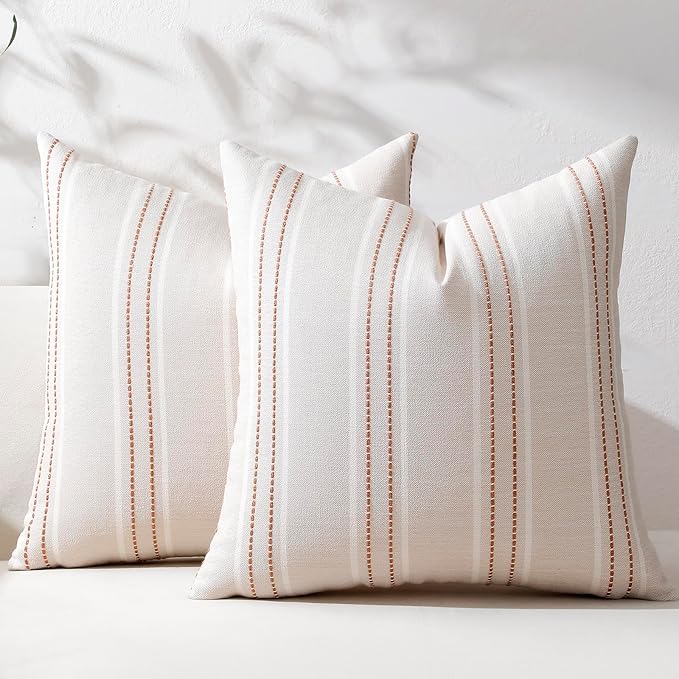 Hckot Throw Pillow Covers 22x22 Set of 2 Camel Pillow Covers Farmhouse Decorative Pillows Textured Linen Square Cushion Covers for Sofa Couch Bed Living Room Decor(Camel)