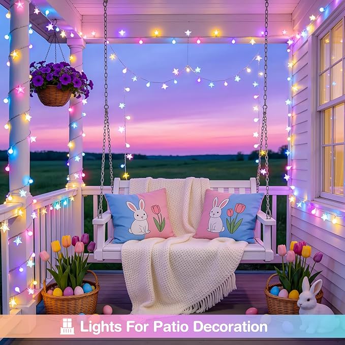 JMEXSUSS Easter Lights String Globe Star, 100 LED 33 FT Globe Star Lights Indoor, USB Easter String Lights Plug in for Indoor Spring Bedroom Porch Classroom Decor