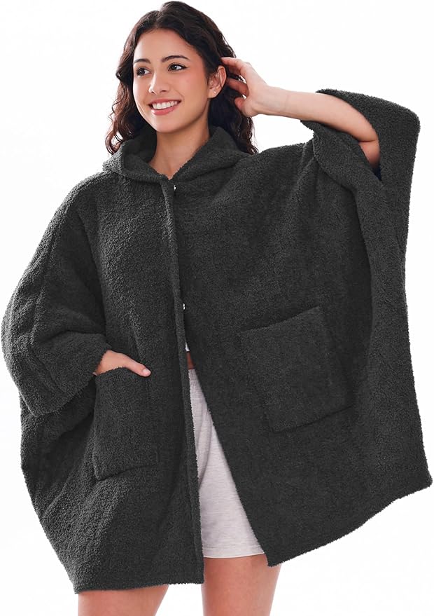 WDCOZY Wearable Blanket Hoodie Poncho Throw Comfy Soft Warm Cape Shawl Cozy Cloak Wrap Hooded with Sleeves For Women Adults