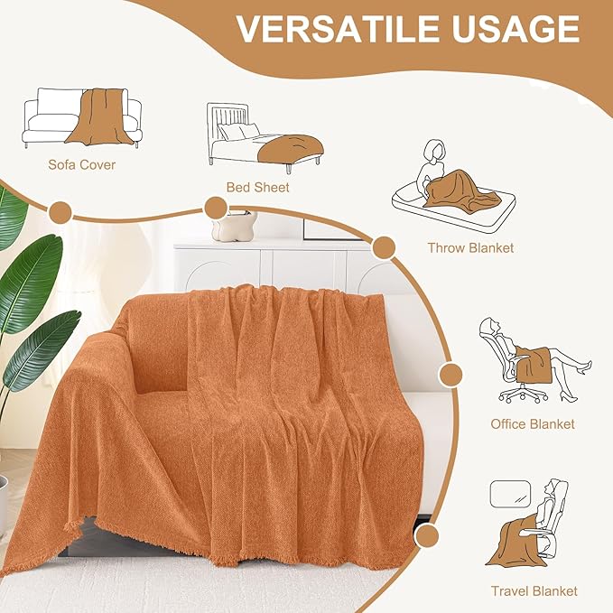 Smiry Couch Cover for Dogs, Washable Chenille Sofa Covers for 3 Cushion Couch, Soft Sofa Slipcover for Pets, Thick Sectional Furniture Protector with Tassels (Orange, 71x102 Inch)