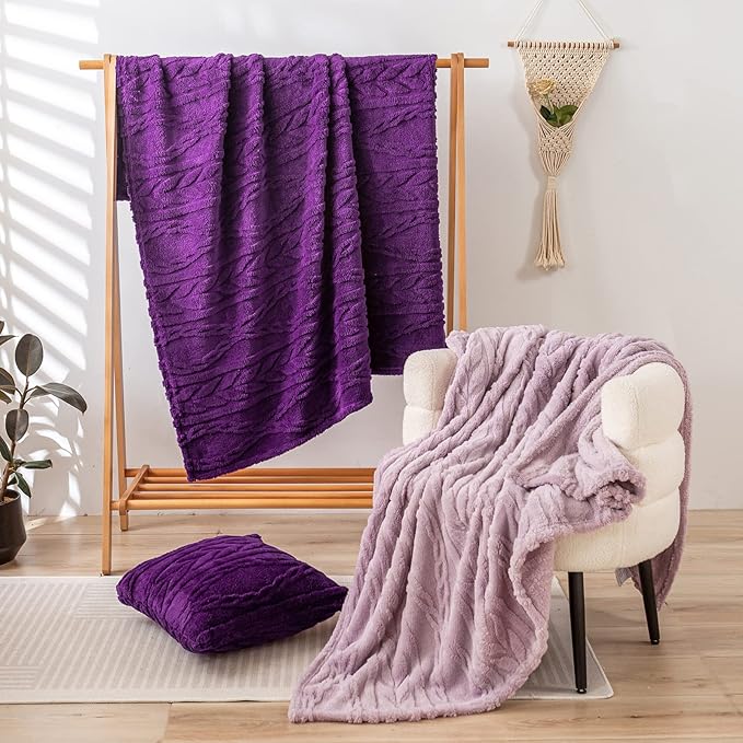 YUSOKI Sherpa Throw Blanket-3D Stylish Design Super Soft Fuzzy Cozy Warm Blanket Thick Plush Fluffy Furry Blankets for Teen Girls Women Couch Bed Sofa Chair Men Boys Gift (Purple,50"x65")