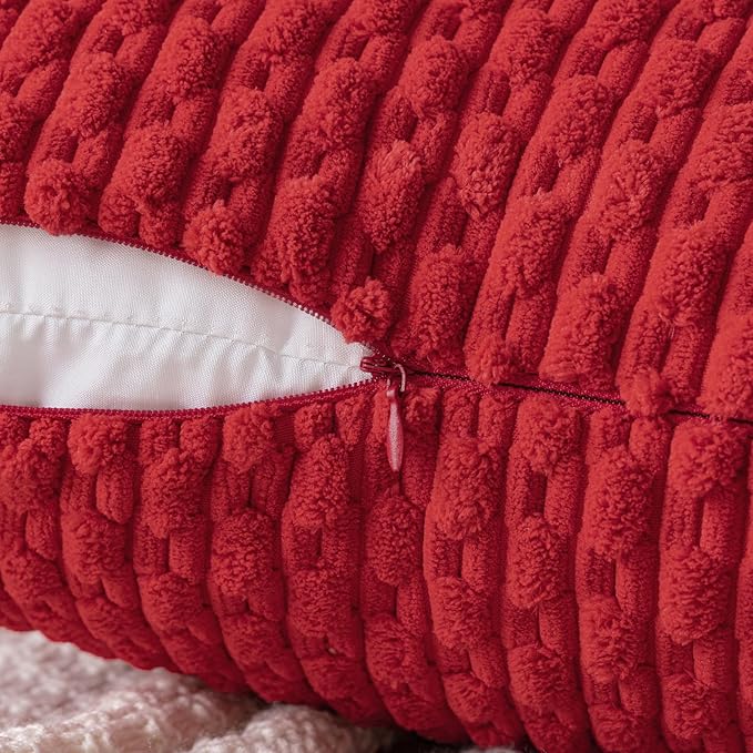 MIULEE Red Throw Pillow Covers Soft Corduroy Decorative Eruo Sham Set of 2 Boho Striped Pillow Covers Pillowcases Farmhouse Home Decor for Couch Bed Sofa Living Room 24x24 Inch