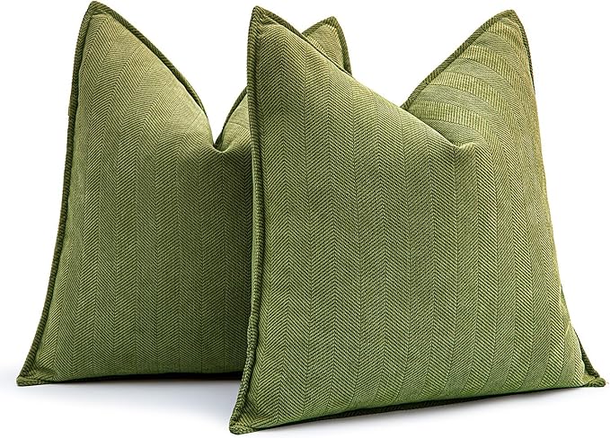 MIULEE Pack of 2 Moss Green Decorative Pillow Covers 22x22 Inch Soft Chenille Luxurious Couch Throw Pillows Farmhouse Cushion Covers Euro Shams Elegant Design for Sofa Bed Living Room Spring Decor
