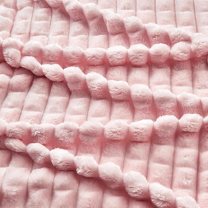 FY FIBER HOUSE Bed Blanket for Couch Soft Warm Fuzzy Queen Size Blankets for Sofa All Season Use, 90x90 Inches, Pink