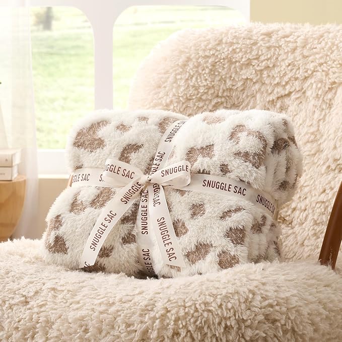 Snuggle Sac Leopard Luxury Faux Fur Blanket Twin Size for Bed Sofa,Ultra Soft Cozy Oversized Fluffy Blanket for Couch Living Room,Beige Leopard,60x80 inches