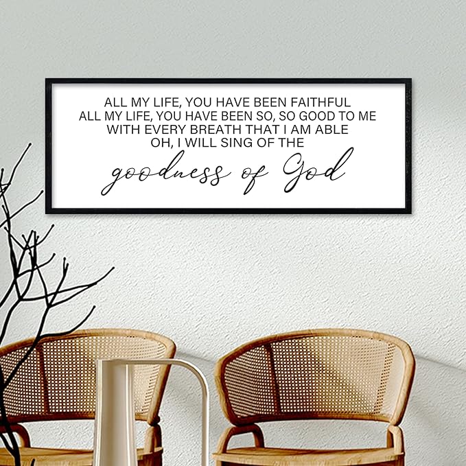comurdyo Goodness of God Wall Decor 40"X15" Bible Verse Sign Jesus Christ Prayer Christian Catholic Scripture for Home Office Church Wall Hanging Art (Black)