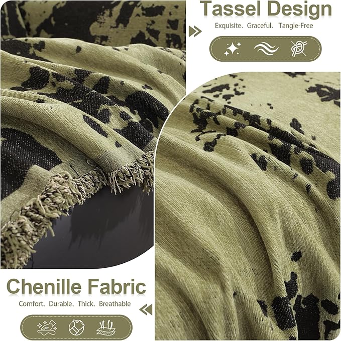 HANDONTIME Abstract Couch Cover for Dogs Green and Black Couch Cover Blanket for 3 Cushion Sofa Modern Aesthetics Sofa Covers Washable Pet Friendly Chenille Pet Protector Furniture Covers, 71" X 134"
