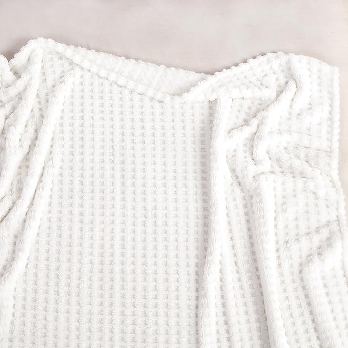 Soft Cozy Fuzzy Fleece Twin Blanket, Waffle Ivory White, 60x80 Inches – Lightweight, Fluffy, and Warm 3D Jacquard All-Season Blanket for Couch, Bed, Sofa, Home Decor, Camping, and Travel