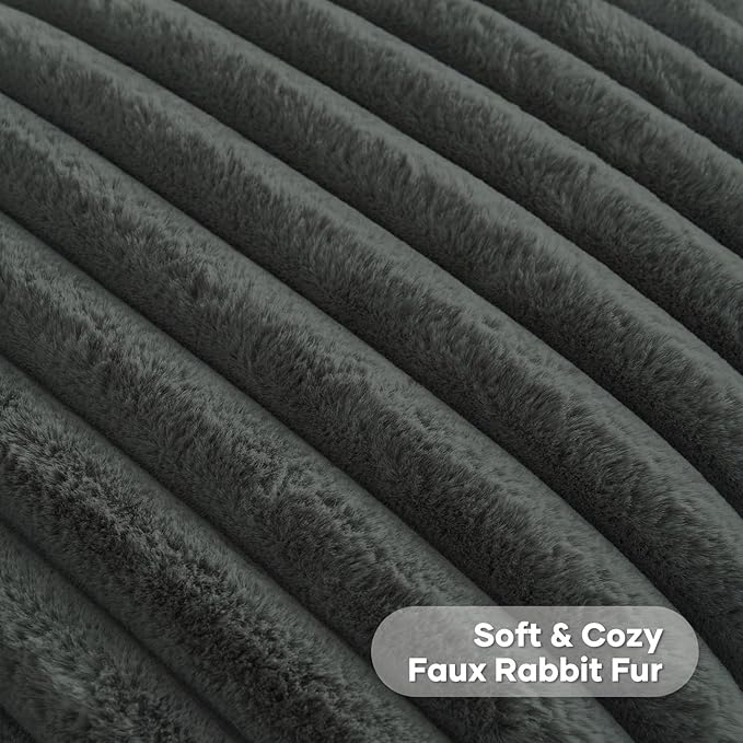 FUTEI Dark Grey Decorative Throw Pillow Covers Set of 2, 28x28 Inch Soft Fluffy Faux Fur Plush Striped Euro Pillow Shams, Modern Home Decor for Couch Bed Living Room