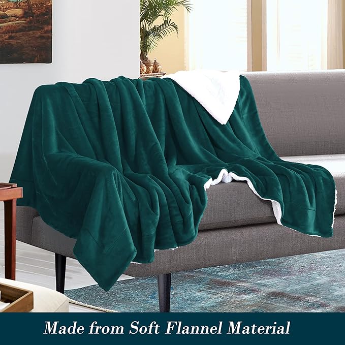 Mocassi Premium Ultra-Soft Flannel Fleece Sherpa Throw Blanket - Warm Cozy Reversible Plush Micromink Blanket for Couch, Bed and Sofa - Fluffy, Christmas Winter Bedding Gift, Full, Turquoise