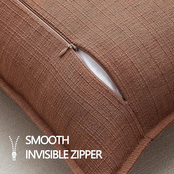 MIULEE Pack of 2 Thick Textured Couch Throw Pillow Covers, Rust Terracotta Decorative Pillow Covers 20x20, Neutral Linen Cushion Cases for Sofa Bed Living Room Modern Farmhouse Home Decor, No Filling