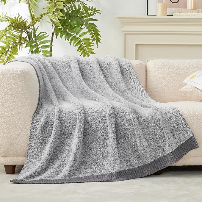 Amélie Home Knit Throw Blanket for Couch, Super Soft Fuzzy Cozy Throw, Giftable Knitted Blanket for Women Men, Birthday, Sofa Bed Living Room Decor, 60" x 80", Heather Grey