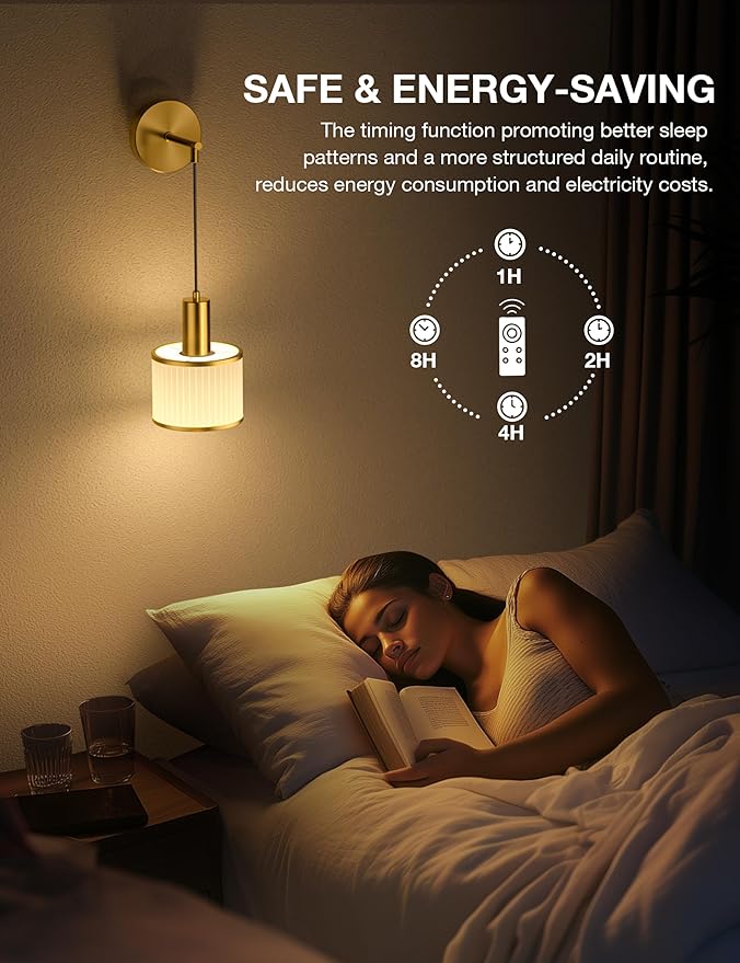 NIORSUN Battery Operated Wall Sconce Set of 2, Gold & Off-White Wireless Rechargeable Wall Lights with 5200mAh Dimmable Detachable Bulbs and Remote, 9 Colors Sconces Wall Decor for Bedroom Living Room
