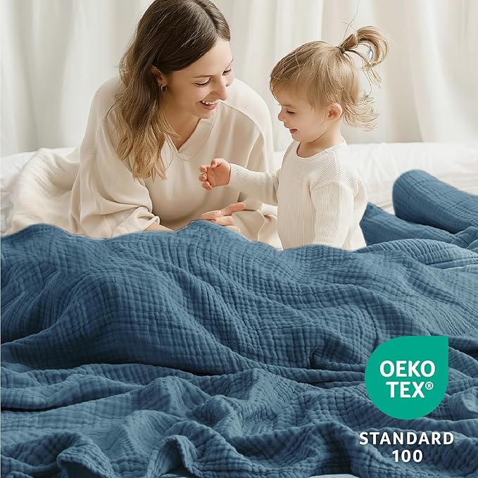 100% Cotton Muslin Blanket Twin 60" x 80", Breathable and Lightweight Cotton Twin Blankets for Couch, Soft Cooling Summer Gauze Blanket for Adults All Season, Grayish Blue