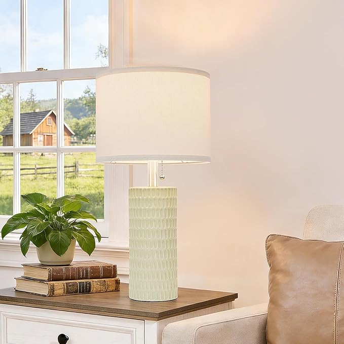 Table Lamps for Living Room Set of 2, Ceramic Table Lamps for Bedroom, 20" Modern Lamps for Night Stands, Light Green