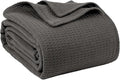 100% Cotton Blankets for Bed - Waffle Weave Blankets for Summer, Lightweight and Breathable Soft Woven Blanket for Spring (Dark Grey, King (90" x 108"))