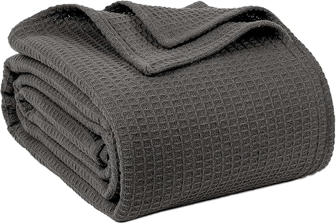 100% Cotton Blankets for Bed - Waffle Weave Blankets for Summer, Lightweight and Breathable Soft Woven Blanket for Spring (Dark Grey, King (90" x 108"))