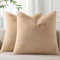 Pallene Faux Fur Plush Throw Pillow Covers 26x26 Set of 2, Soft Fluffy Couch Pillow Covers for Living Room, Khaki