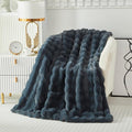 Faux Fur Throw Blanket for Couch Cozy Fuzzy Soft Plush Thick Fluffy Fleece Bubble Blanket for Sofa Bedroom Living Room, 63x79 Inches Dark Grey