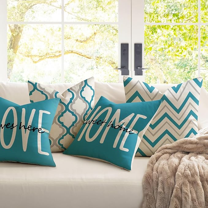 YCOLL Farmhouse Pillow Covers 16x16 Set of 4 Throw Pillow Covers Rustic Linen Decorative Pillows Square Cushion Covers for Couch Sofa Bedroom Home Decor