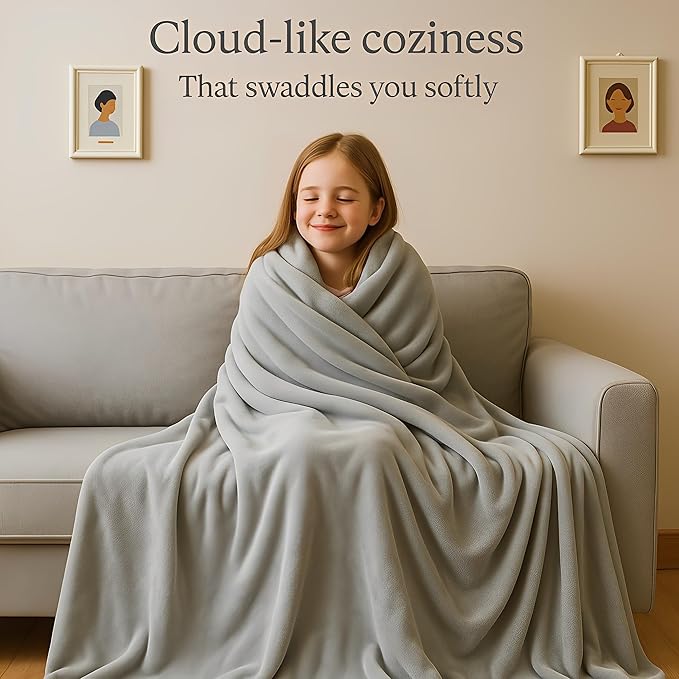 Fleece Blanket Full/Queen - 80x90 Inch Lightweight & Buttery-Soft Throw for Bed, Sofa, Camping | 300GSM Cloud-Touch Microfiber | Cozy Essentials for Travel & Movie Nights, (Grey)