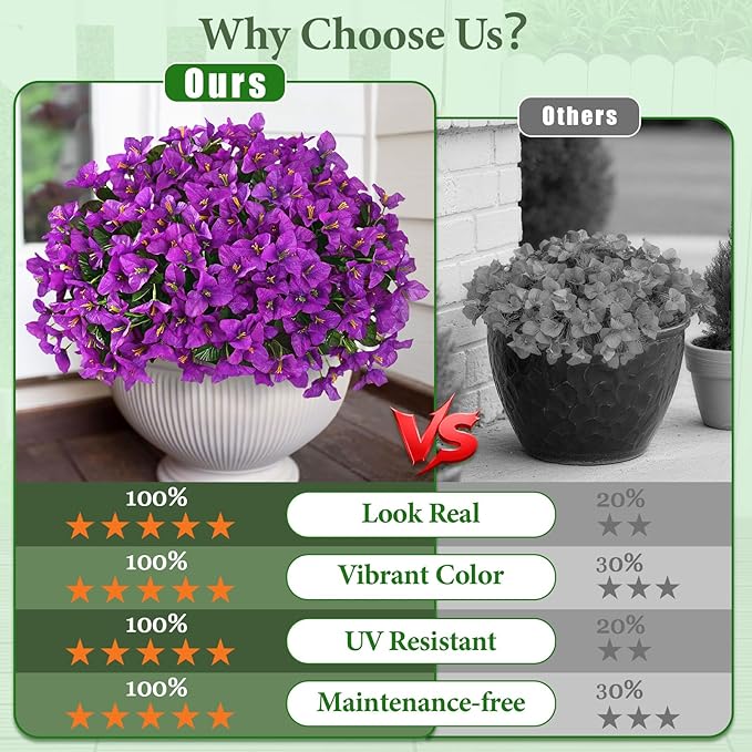 Yastouay 16 Bundles Artificial Flowers for Outdoors, Realistic Bougainvillea Fake Flowers for Outside, UV Resistant Silk Outdoor Faux Plants for Porch Patio Planter Front Door Garden Decor(Fuchsia)