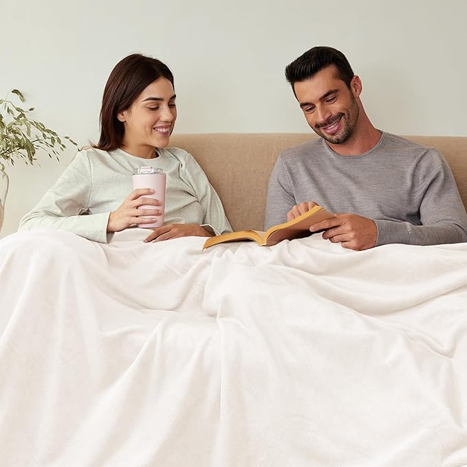 Exclusivo Mezcla Fleece Throw XL Blanket for Couch, Sofa, Super Soft and Warm Ivory Blankets, All Season, Cozy, Plush, Lightweight, 50x70 Inches