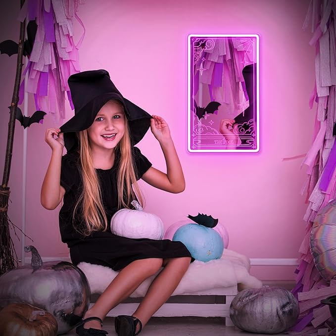 Kavaas Tarot Mirror Neon Sign - Pink Mystical LED Neon Light for Occult Room Wall Decor, Witchy Art Spiritual Room Decor, Best Gifts for Fortune Teller, Tarot Enthusiast