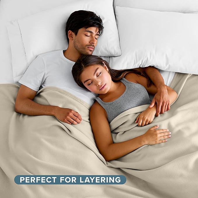 Bare Home Polar Fleece Blanket - Throw - Oyster - Warm & Cozy - Premium Fleece for Bed, Sofa, Camping, Travel and Cold Nights - Lightweight Blanket (Throw, Oyster)