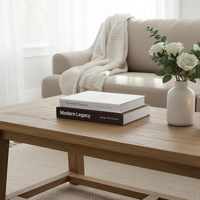 Decorative Faux Book Box with Hidden Storage - Fake Books for Decoration, Aesthetic Coffee Table & Bookshelf, Nightstand, Libros Decorativos, Set of 2 (White & Brown)