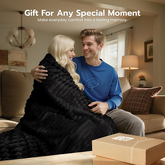 Joiedomi Black Throw Blanket for Couch, Soft & Warm Black Fleece Blankets Gifts for Women Men Mom, Cozy Cute Soft Throw 50x60 Inches