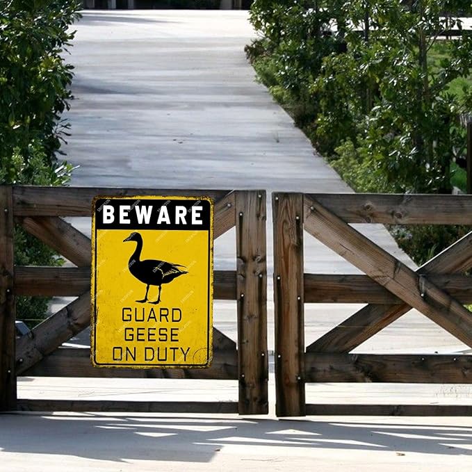 snowsun Beware Guard Geese on Duty Funny Metal Signs Vintage Tin Sign for Home Yard Farm Street Fence Wall Decoration 8×12 Inches