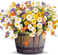 8 Bundles Artificial Daisy Flowers Outdoors Summer Decor, UV Resistant No Fade Fake Flowers Faux Plastic Greenery Shrub Plants for Hanging Gardens Window Box Porch Spring Cemetery Décor(Mix 4 Colors)
