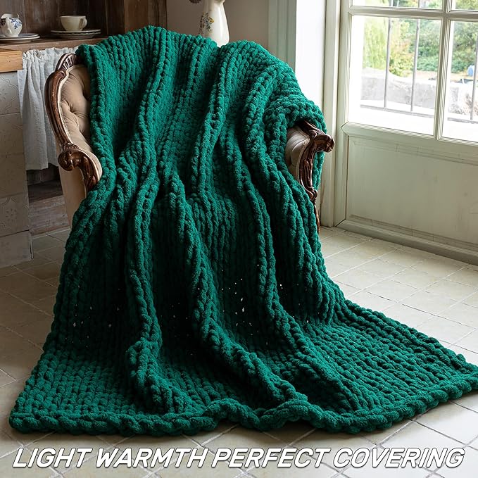 Chunky Knit Blanket - Luxury Soft Cozy 60 * 80 Throw Blanket,100% Woven Blanket Rope Knot Throw Blanket for Couch, Sofa, Home Decor, Gift - Machine Washable (Blackish Green, 60 * 80)