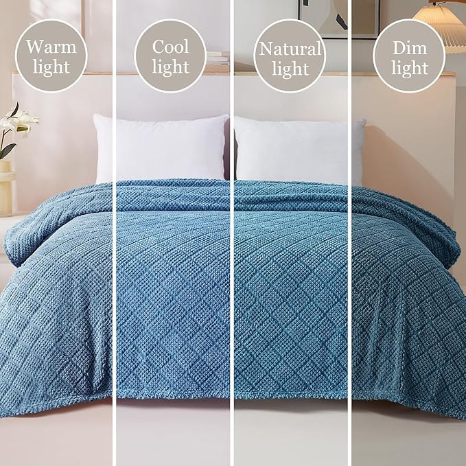 Whale Flotilla Fuzzy Fleece Throw Blanket for Couch, Bed, Soft Fluffy Jacquard Waffle Blankets for All Season, Lightweight and Warm, 50x60 Inch, Slate Blue