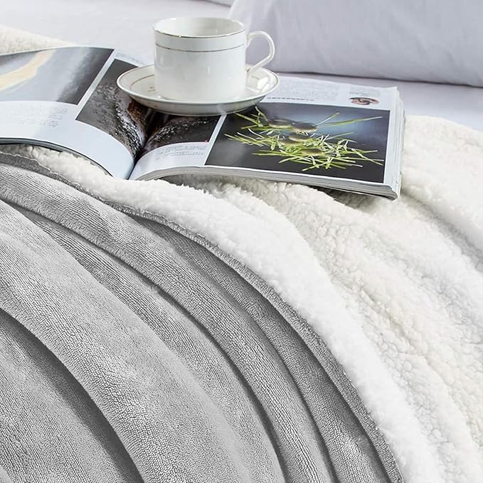 MOONLIGHT20015 Silver Sherpa Blankets Queen Size for Bed - Wholesale Bulk Pack of 9 Sherpa Blankets - Soft Fluffy Throw Blanket for Hotels, Guest Bedroom, 90x90 Inches