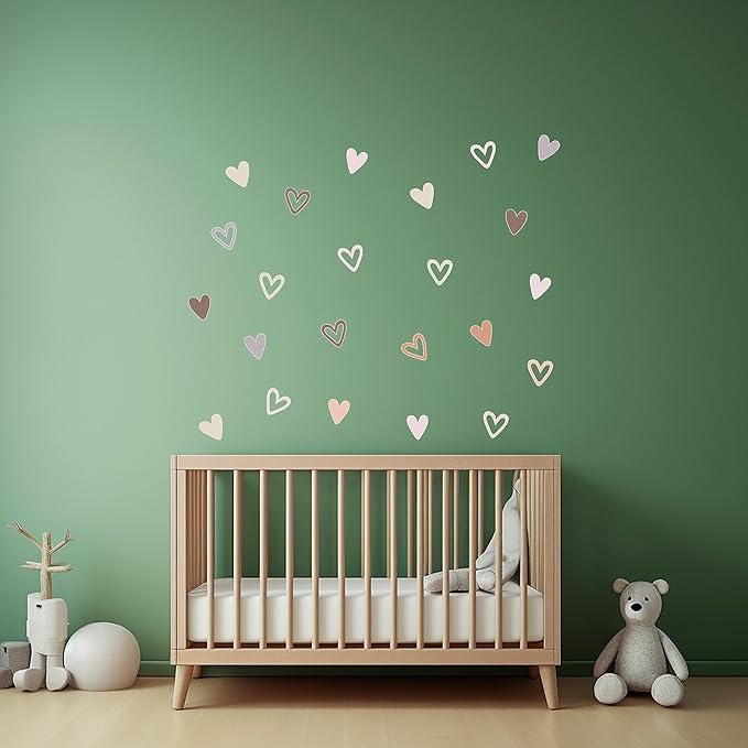 72psc Boho Heart Wall Stickers Girls Bedroom Removable Wall Decals Nursery Kids Decor, Cute Decorations, Pastel Hearts Wall Art Stickers for Kids Room Bedroom Playroom Nursery Room