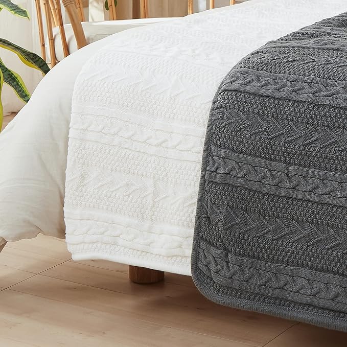 Longhui bedding Acrylic Cable Knit Sherpa Throw Blanket - Thick, Soft, Big, Cozy Grey Knitted Fleece Blankets for Couch, Sofa, Bed - Large 50 x 63 Inches Gray Coverlet All Season