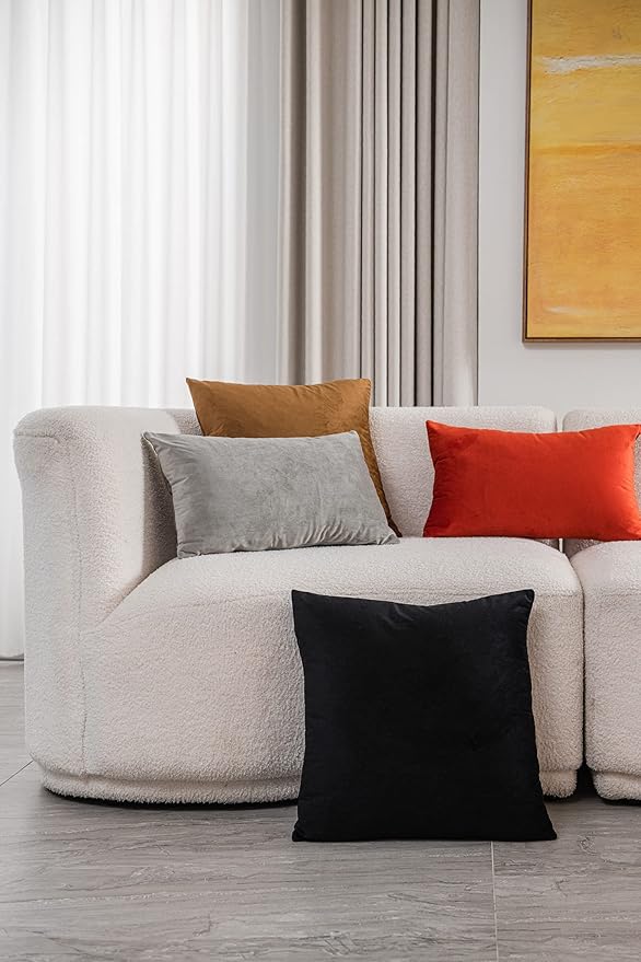 DEZENE Throw Pillow Covers 22x22 Black: Pack of 2 Cozy Soft Velvet Square Modern Luxury Decorative Throw Pillow Cases for Sofa Couch Living Room Bed Home Decor