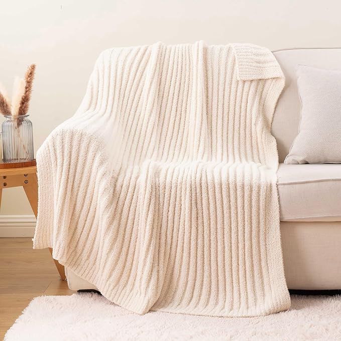 BATTILO White Throw Blanket for Couch, Knit Fuzzy Plush Cream Throw Blankets, Warm Cozy Lightweight Blanket for Bed, Sofa, Home Decor, 50"x60"