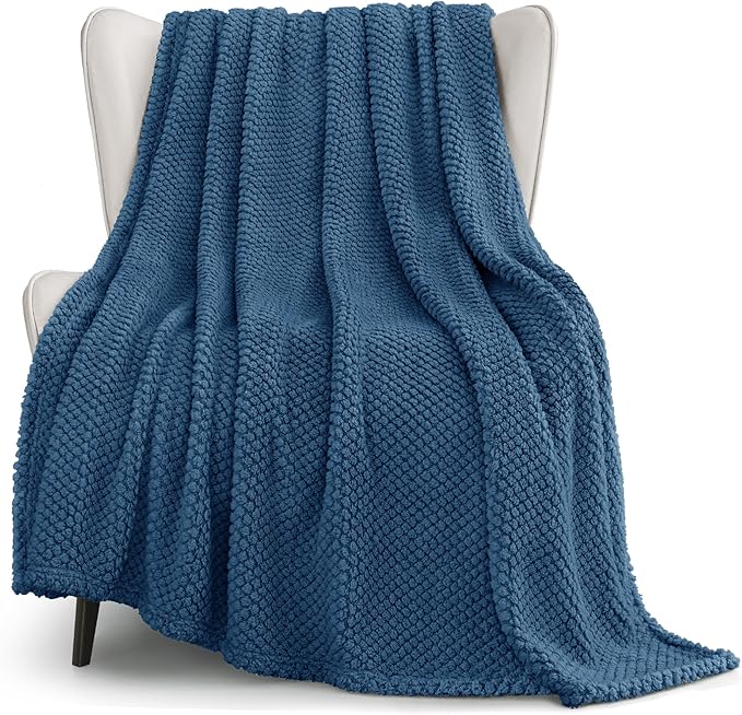 Whale Flotilla Extra Large Fuzzy Fleece Throw Blanket for Couch, 50x70 Inch Fluffy Warm Soft Jacquard Blankets for All Season, Lightweight and Cozy, Navy Blue