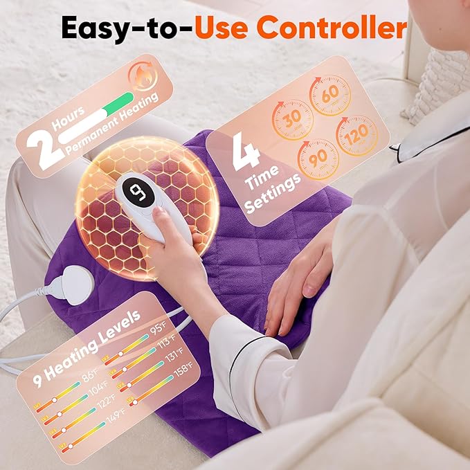 OCTROT Purple Weighted Heating Pad for Neck Shoulders and Back, for Mom Wife Grandma, Birthday Gifts for Mom Older Women, Electric Heated Blanket with 9 Heat Options 4 Auto-Off Timer