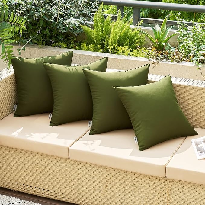 MIULEE Pack of 2 Decorative Outdoor Waterproof Pillow Covers Square Garden Cushion Sham Throw Pillowcase Shell for Spring Patio Tent Couch 16x16 Inch Olive Green
