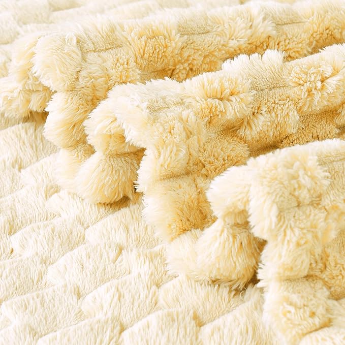 FY FIBER HOUSE Fleece Throw Blanket for Couch 300GMS Super Soft Plush Fuzzy Blankets Lap Blanket for Office Sofa, 50x60 Inches, Light Yellow
